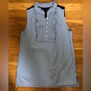 J Crew ruffle pleated and silk detail striped button down tank 0p